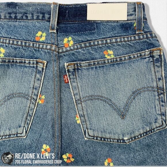 RE/DONE X LEVI’S 70s FLORAL EMBROIDERED RECONSTRUCTED VINTAGE JEANS CROPPED 26 - Picture 10 of 15